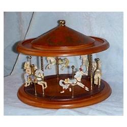 Wood Carousel with 6 White Horses  #988696