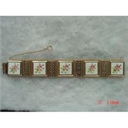 Vintage Guilloche Enamel Link Bracelet Floral #988743