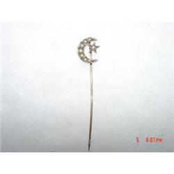  Victorian 10kt Seed Pearl Star Moon Stickpin #988797