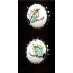  Handpainted Bird Porcelain LIMOGES  Earrings #988820