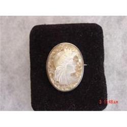 Victorian Sterling Mother of Pearl CAMEO BROOCH #988832