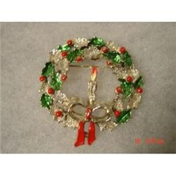 Gerrys Christmas Wreath Candle Brooch Enamel #988857