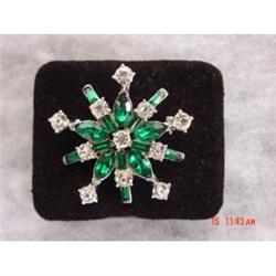 Unsigned Jomaz Green Emerald Rhinestone Brooch #988864