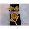 Image 1 : 3 piece Rhinestone Flower brooch and earrings #988880