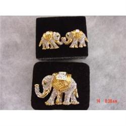 Vintage Rhinestone Elephant Brooch Earrings Set #988881