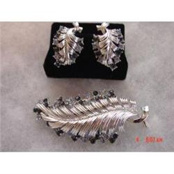 CORO Blue Rhinestone Set Brooch Earrings #988891