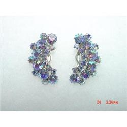 WEISS Blue Rhinestone Earrings Aurora Borealis #988947