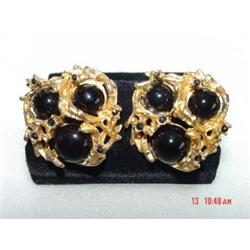 Art Deco Hattie Carnegie Earrings Black #988958