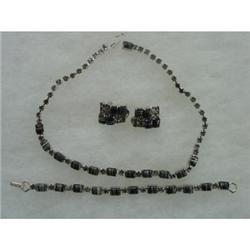 LaRel Rhinestone Parure Black White Swirl Glass #988989