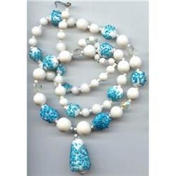 Art Deco Blue Crystal Glass Necklace White #988995
