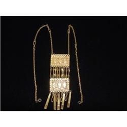 Egyptian style gold dangle necklace signed #988998