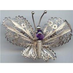 Estate Silver  Butterfly Pin  Amethyst Brooch #989015