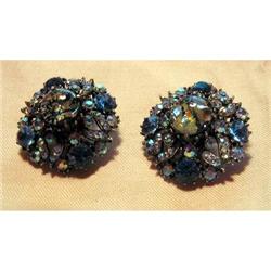 Blue Rhinestone  Dichroic Glass Earrings #989020