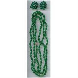  Emerald Green Glass  Necklace Earrings Set #989038