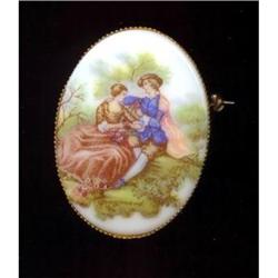 Limoges  Porcelain Transferware Brooch Couple #989039