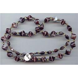 Brown  White Glass Beaded Necklace #989057