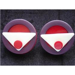 Plastic Celluloid Earrings Red  Purple HUGE #989070