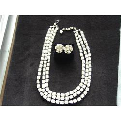 JAPAN 3 strand necklace Earrings bead set #989074
