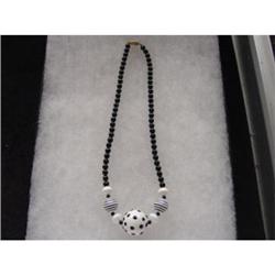 1960s Black  White Glass  Necklace Lucite #989082
