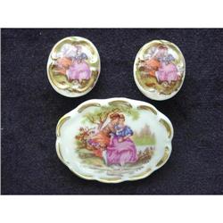 Victorian  3 Piece  LIMOGES Enamel Brooch #989085