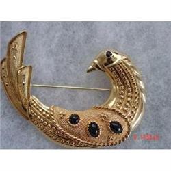 Signed S.A.L. Dove Onyx Brooch Swarovski #989136