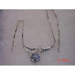 Estate CORO Blue Rhinestone Necklace Rhodium #989149