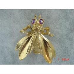 Vintage WEISS Red Rhinestone Fly Bee Brooch #989161