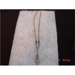 Vintage Blue Clear Rhinestone Necklace Designer #989163
