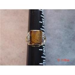 Estate 10kt RING Men Tiger Eye Intaglio Warrior #989174