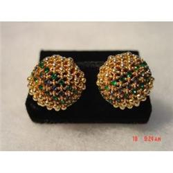 Blue Green Rhinestone Ciner Earrings WONDERFUL #989184