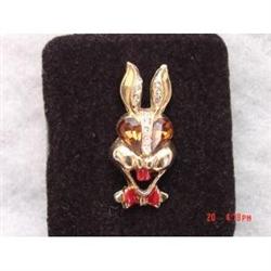 Topaz Rhinestone Enamel Rabbit Brooch Bunny Pin #989197
