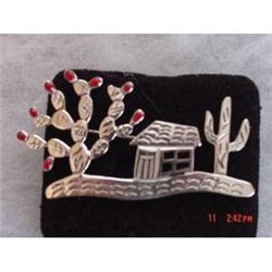 Estate Mexican  Sterling Coral Enamel Brooch #989205