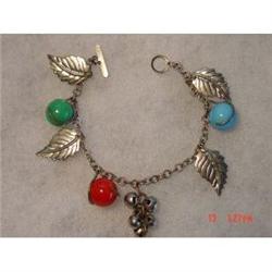 Jade Carnelian Silver Charm Bracelet Vintage #989233