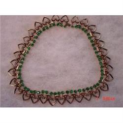 Trifari Vermeil Green Rhinestone Necklace Deco #989254