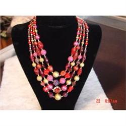 Japan 4 strand RED  PURPLE Glass  Necklace #989262