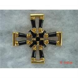 Signed Black Enamel Maltese Cross Brooch #989280