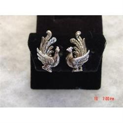 Estate  Sterling Chicken Rooster Earrings #989302
