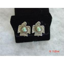 Estate Old Pawn  Thunderbird Turquoise Earrings #989305