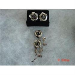 BEAU STERLING Figural Brooch Earrings Floral #989315