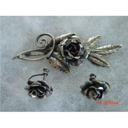Estate Mexican Sterling Floral Brooch Earrings #989318