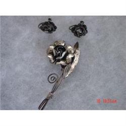 Estate Mexican Sterling Floral Brooch Earrings #989319