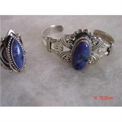 Mexican  Sterling Lapis  Poison Bracelet Ring #989320