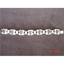 Estate Mexican Sterling  Obsidian Link Bracelet #989325