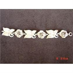 Art Deco Sterling Link Bracelet Floral Design #989327