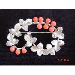 BOND BOYD Sterling Coral Brooch Pin 1940-1950s #989340