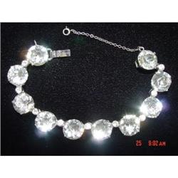 Art Deco Sterling Crystal Bracelet HEAVY Link #989354