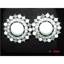  Trifari Rhinestone Alabaster Glass Earrings #989366