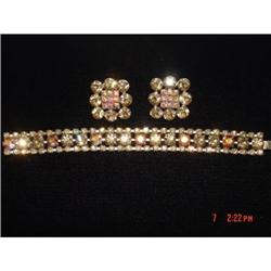 Smokey Topaz Rhinestone Bracelet Earrings Set #989387