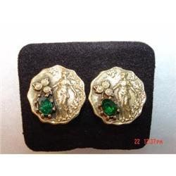 Corocraft Green Rhinestone Pearl Earrings #989410