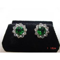 Art Deco Emerald Sterling Rhinestone Earrings #989427